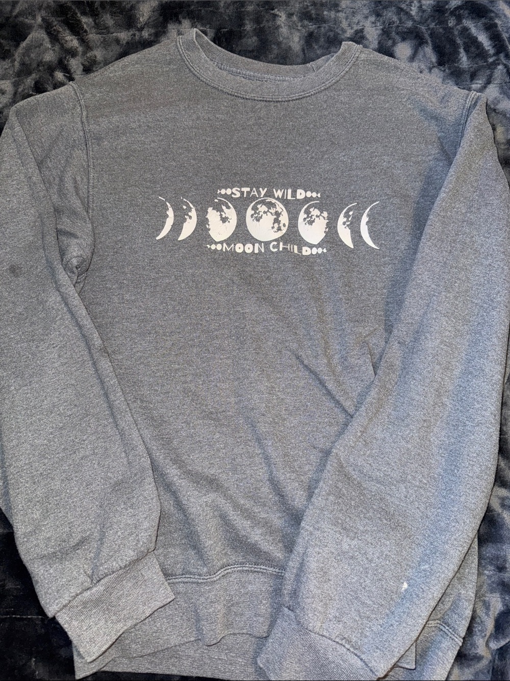 Fruit of the Loom Gray Crewneck Sweatshirt with White Moon Phase Graphic